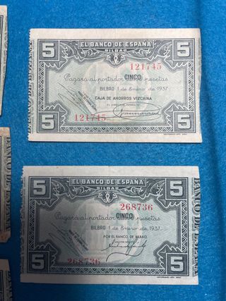 5 Billetes DIFERENTES 5 pesetas 1937 BILBAO