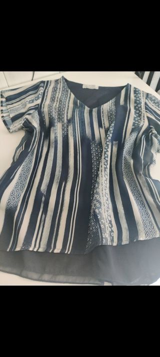 Blusa rayas azul-blanco manga corta