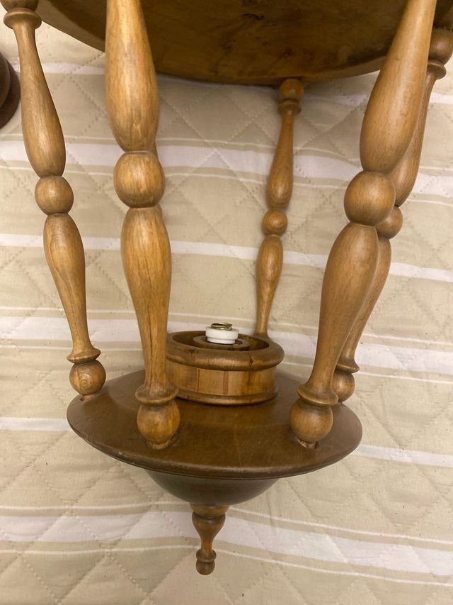 Lampara colgante madera vintage tipo farol.