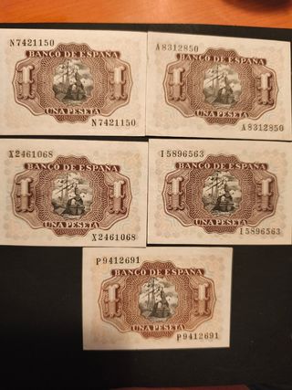 5 BILLETES 1 PESETA 1953