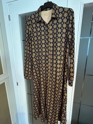 Vestido camisero marrón, verde y mostaza 