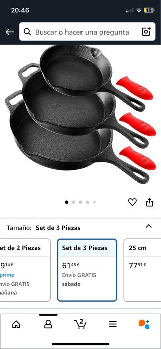 Sartenes hierro fundido - 3 piezas