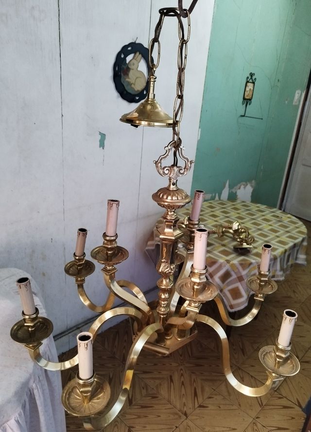 Lampara araña bronce + apliques
