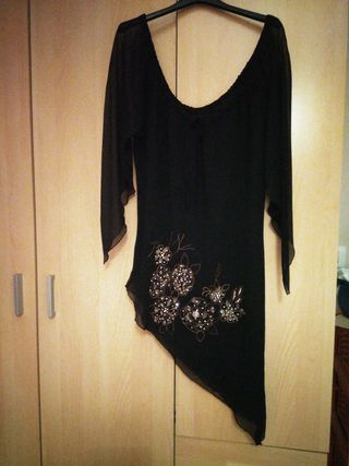 Camisola negra gasa bordada lentejuelas