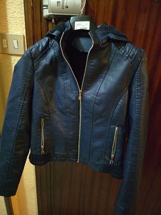 Chamarra piel azul talla M