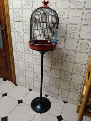 Jaula pajaros vintage roja y negra