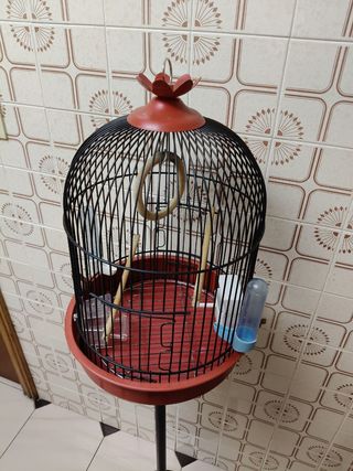 Jaula pajaros vintage roja y negra