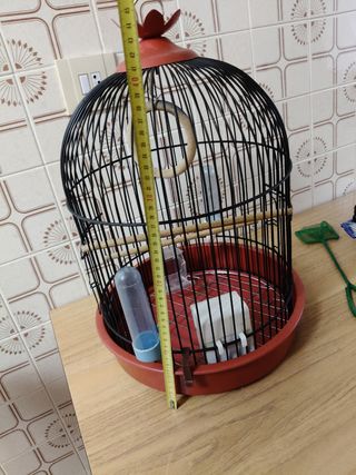 Jaula pajaros vintage roja y negra