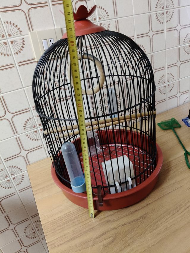 Jaula pajaros vintage roja y negra