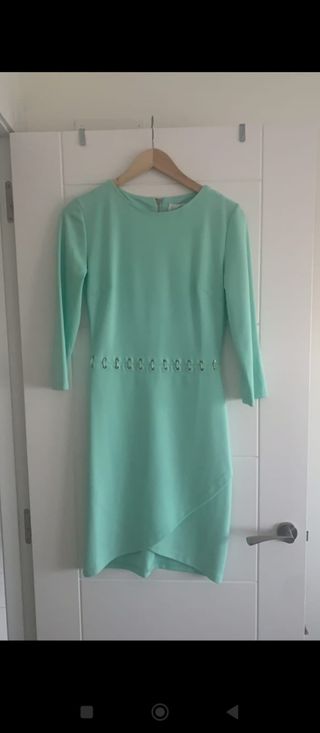 Vestido fiesta verde menta, falda de tulipan