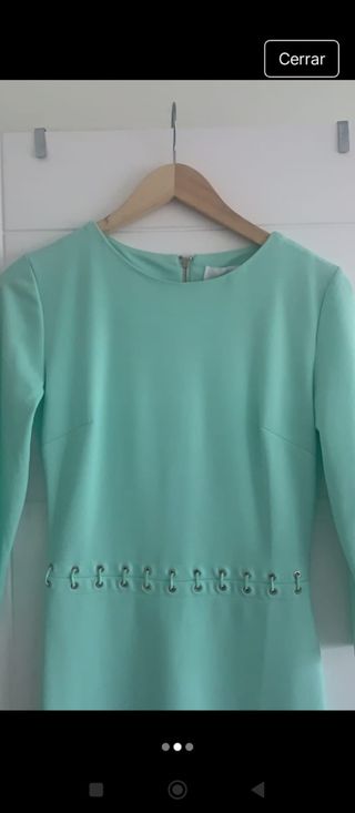 Vestido fiesta verde menta, falda de tulipan