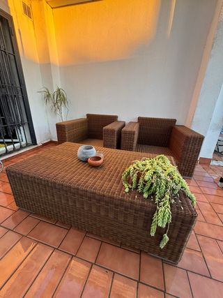 Conjunto jardín mimbre marrón