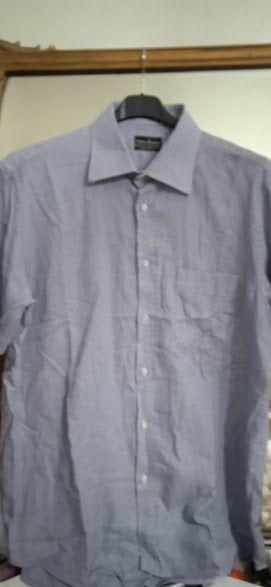 camicia blu a quadrettini in cotone come da foto