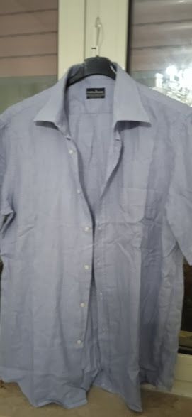 camicia blu a quadrettini in cotone come da foto