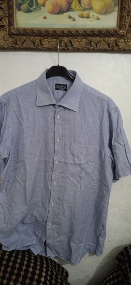 camicia blu a quadrettini in cotone come da foto