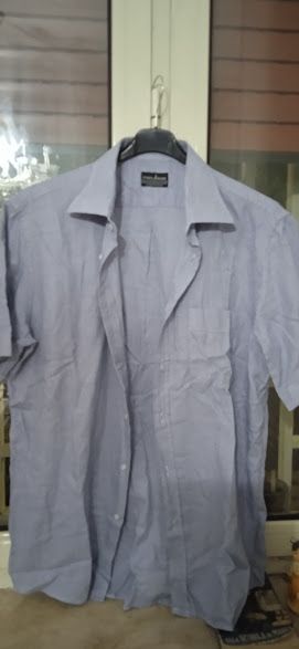 camicia blu a quadrettini in cotone come da foto