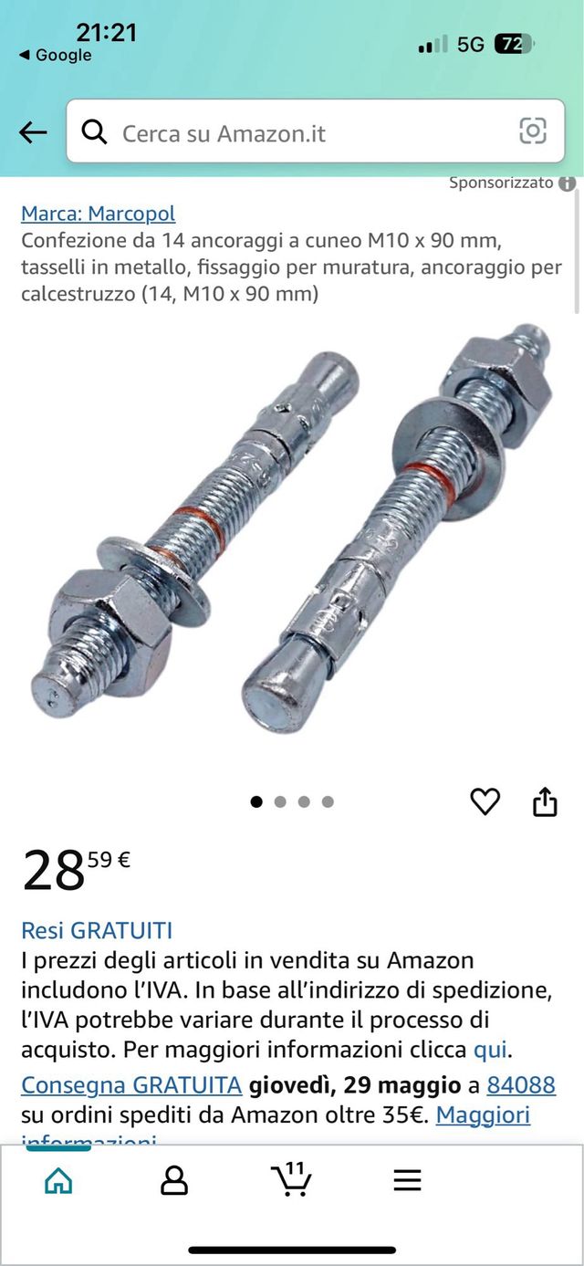 Ancoraggio a cuneo M10X90mm (20 pezzi)