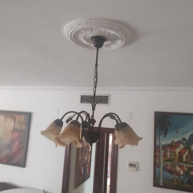 2  lámparas salón 5 tulipas beige