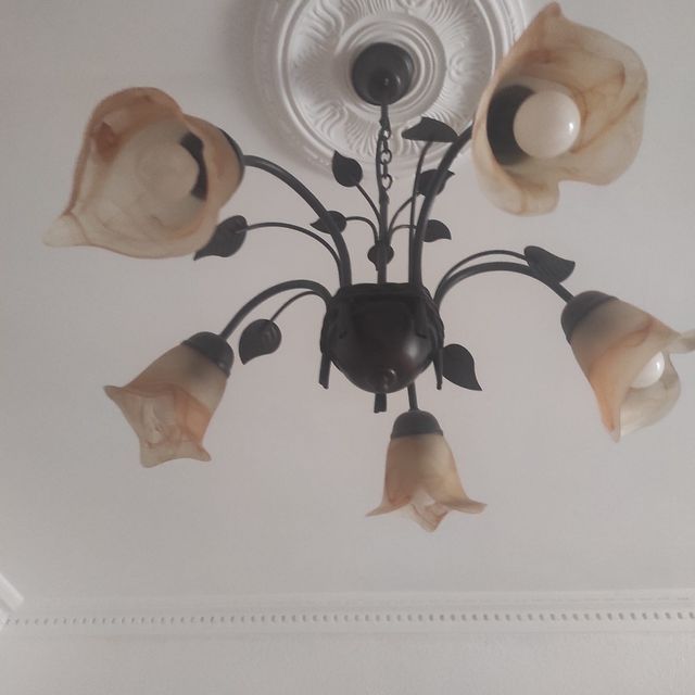 2  lámparas salón 5 tulipas beige