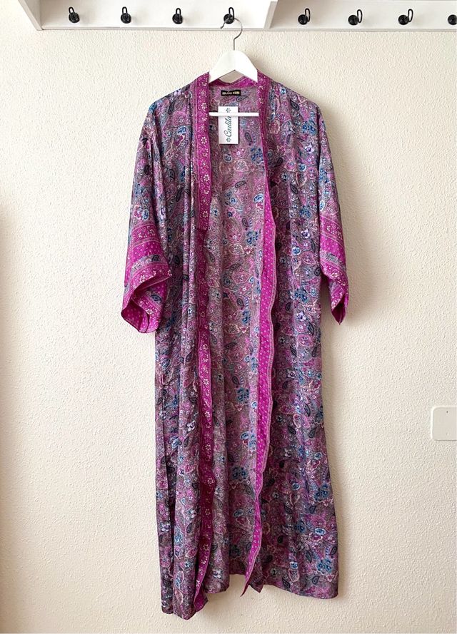 Kimono de seda estampado largo