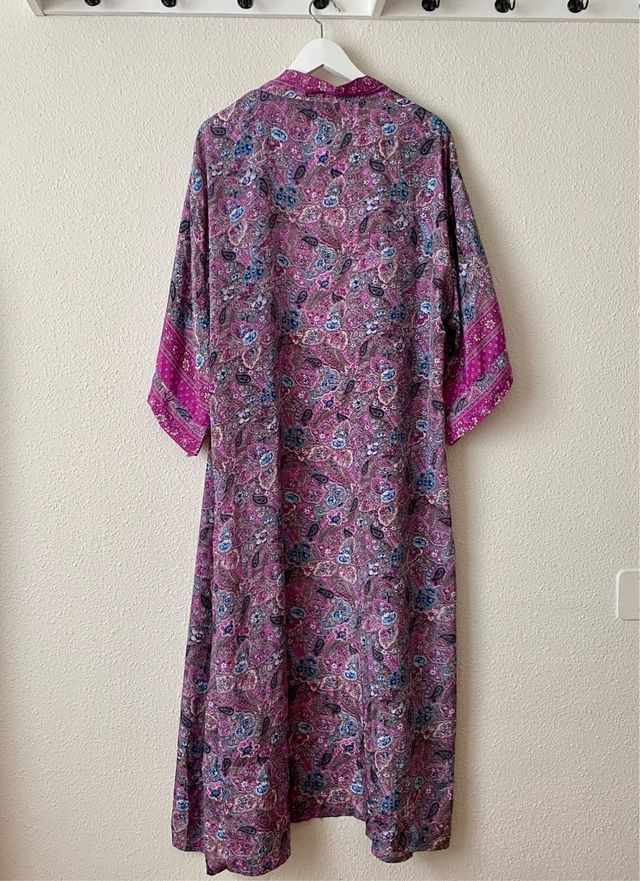 Kimono de seda estampado largo