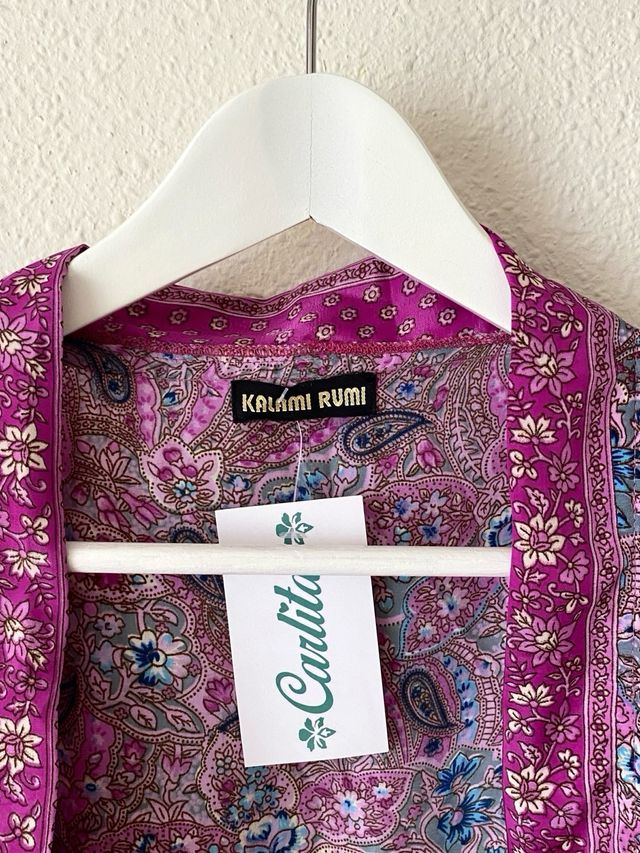 Kimono de seda estampado largo