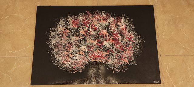 Cuadro árbol acrílico rosa-rojo