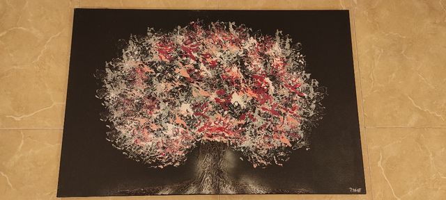 Cuadro árbol acrílico rosa-rojo