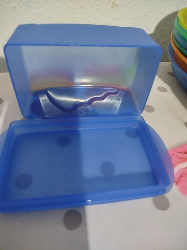 Mantequillera azul de plástico