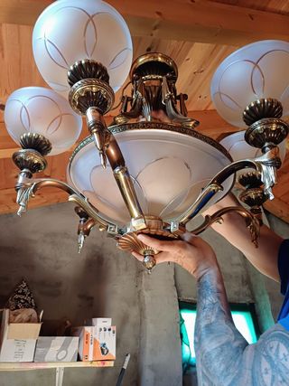 Lamparas bronce y cristal vintage