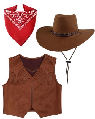 Sombrero Cowboy, Chaleco y Pañuelo Adulto Talla XL