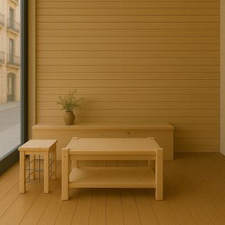 Sofá y mesas de madera