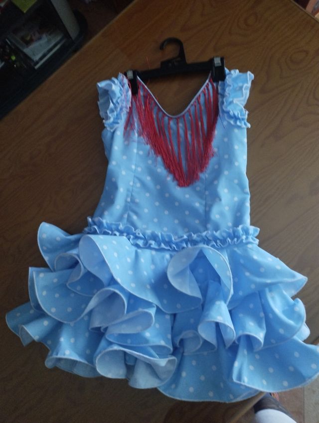 Vestido Flamenca niña azul lunares