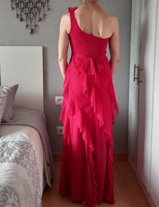 Precioso vestido largo fucsia coral fiesta