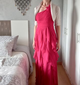 Precioso vestido largo fucsia coral fiesta