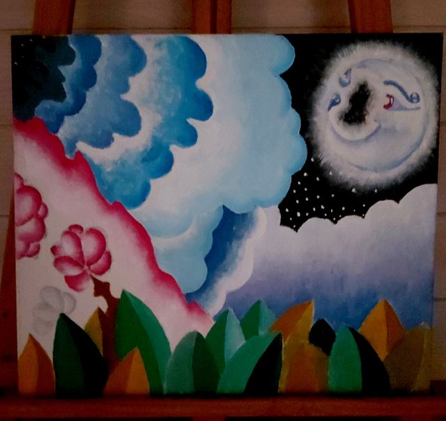 Cuadro paisaje acrílico noche