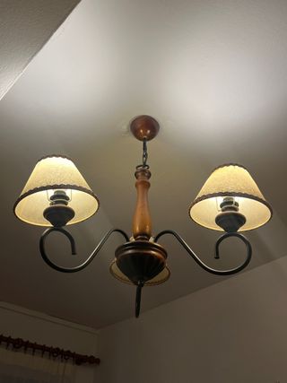 Lampara 3 luces madera metal