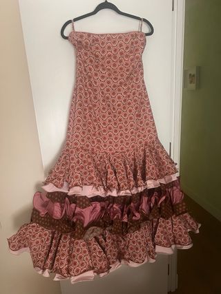 Traje gitana flamenco rosa y marrón