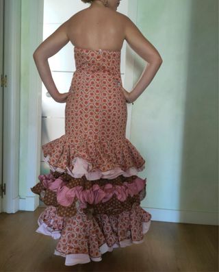 Traje gitana flamenco rosa y marrón