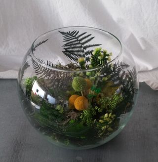 Terrario de cristal con flores preservadas (25×20)