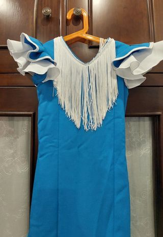 Traje Flamenca niña azul y blanco