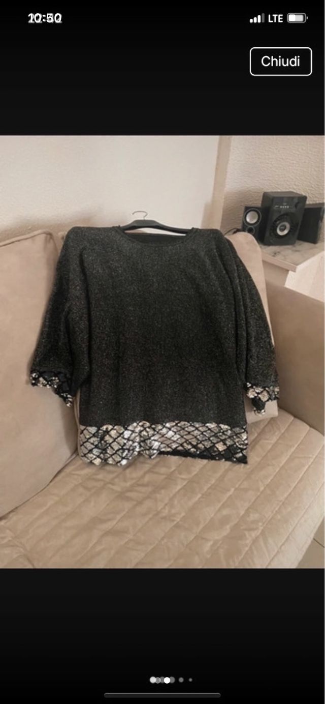 Maglia paillettes nera e argento