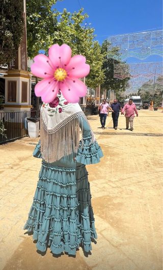 Vestido gitana largo turquesa