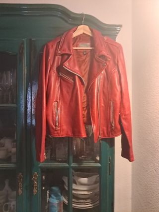 Chaqueta cuero roja Mango - Talla L