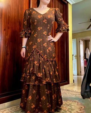 Traje Flamenca marrón-naranja
