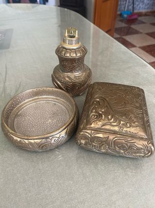 Juego cenicero, mechero y joyero vintage