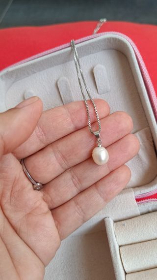 Collar plata Colgante perla natural y cadena