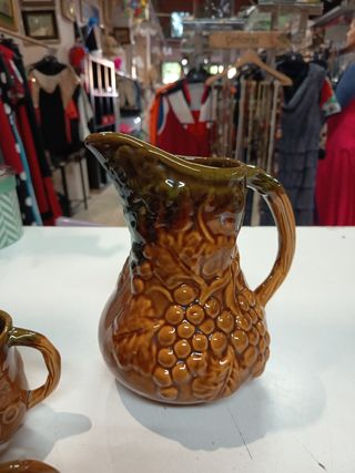 Jarra y 5 tazas cerámica marrón