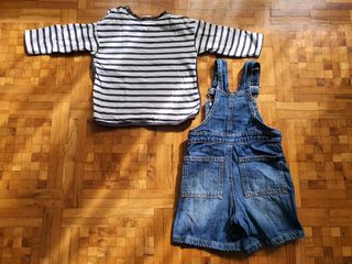 Conjunto bebé Peto vaquero prenatal + jersey rayas
