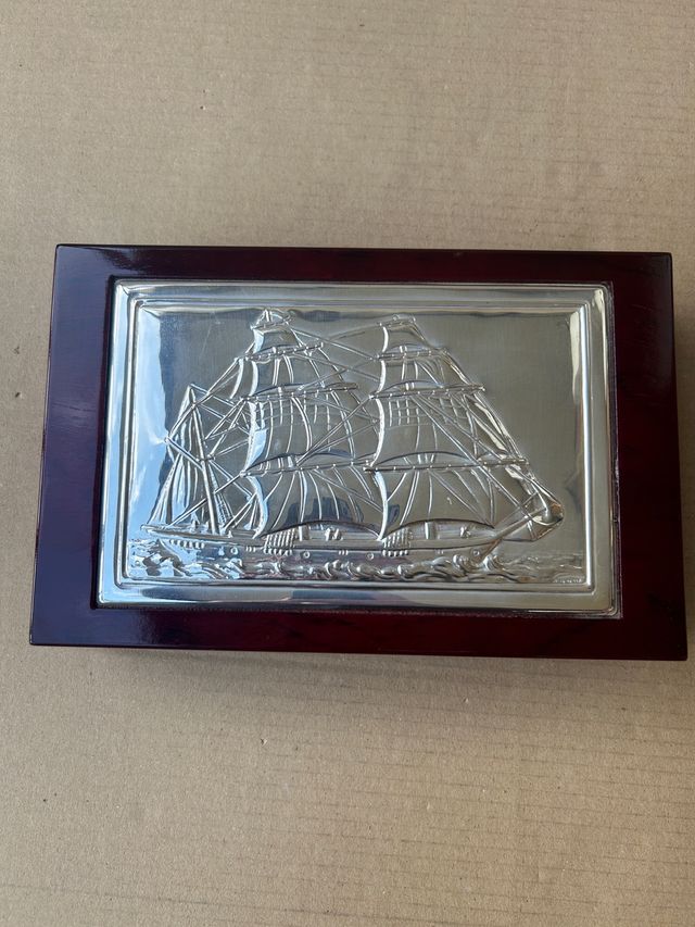 Scatola vintage Veliero legno argento